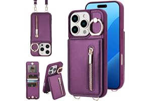 KYFSJPT Crossbody Wallet Case for iPhone 12 Pro Max, with Card Slots Zipper Pocket Case, Flip Folio Purse RFID Blocking with Ring Kickstand Detachable Strap-Lavender