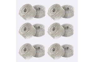waltyotur 3600 Count Stainless Steel Coil Roofing Ring Shank Siding Nails 15-Degree Collated Wire Coil 1-3/4 Inch, 0.09 Inch Ring Shank, Small Cap Coil Stud Siding Nails