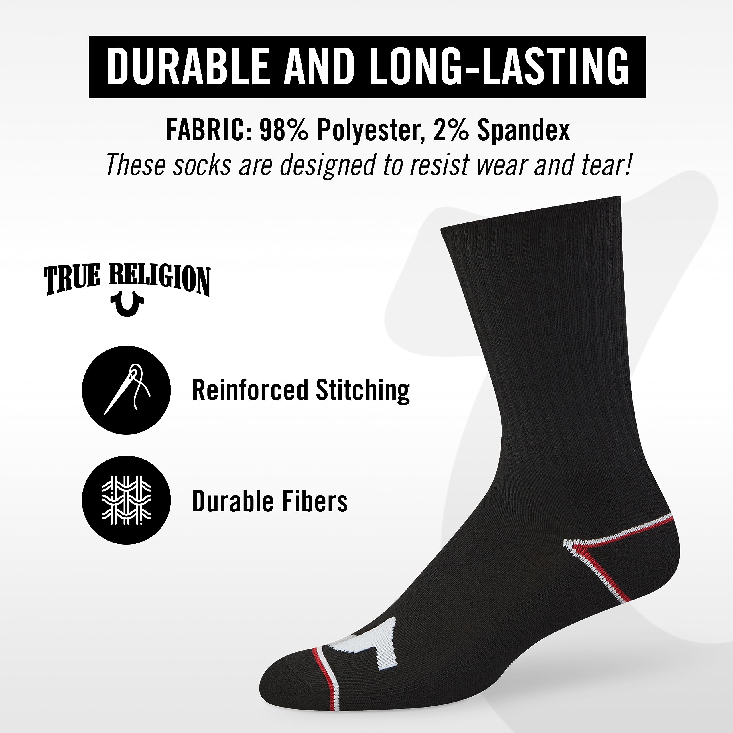 True Religion Mens 8 Pairs Crew Socks for Men Premium Athletic Men's Socks, Shoe Size 8-12