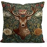 YOU FOUND ME William Morris Inspired Deer Pillow Cover 18x18 Inches - Vintage Floral Art Throw Pillowcase - Farmhouse Decor for Couch, Sofa, Bed - Living Room Home Decor Gift (Deer)