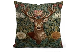 YOU FOUND ME William Morris Inspired Deer Pillow Cover 18x18 Inches - Vintage Floral Art Throw Pillowcase - Farmhouse Decor for Couch, Sofa, Bed - Living Room Home Decor Gift (Deer)