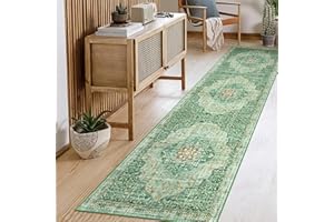 Lahome Boho Long Hallway Runner Rug - 2.5x8 Runner Rug Non-Slip Ultra-Thin Kitchen Runners Non Skid Washable 8 Ft, Oriental Print Distressed Indoor Green Runner Carpet for Entryway Foyer Bedroom