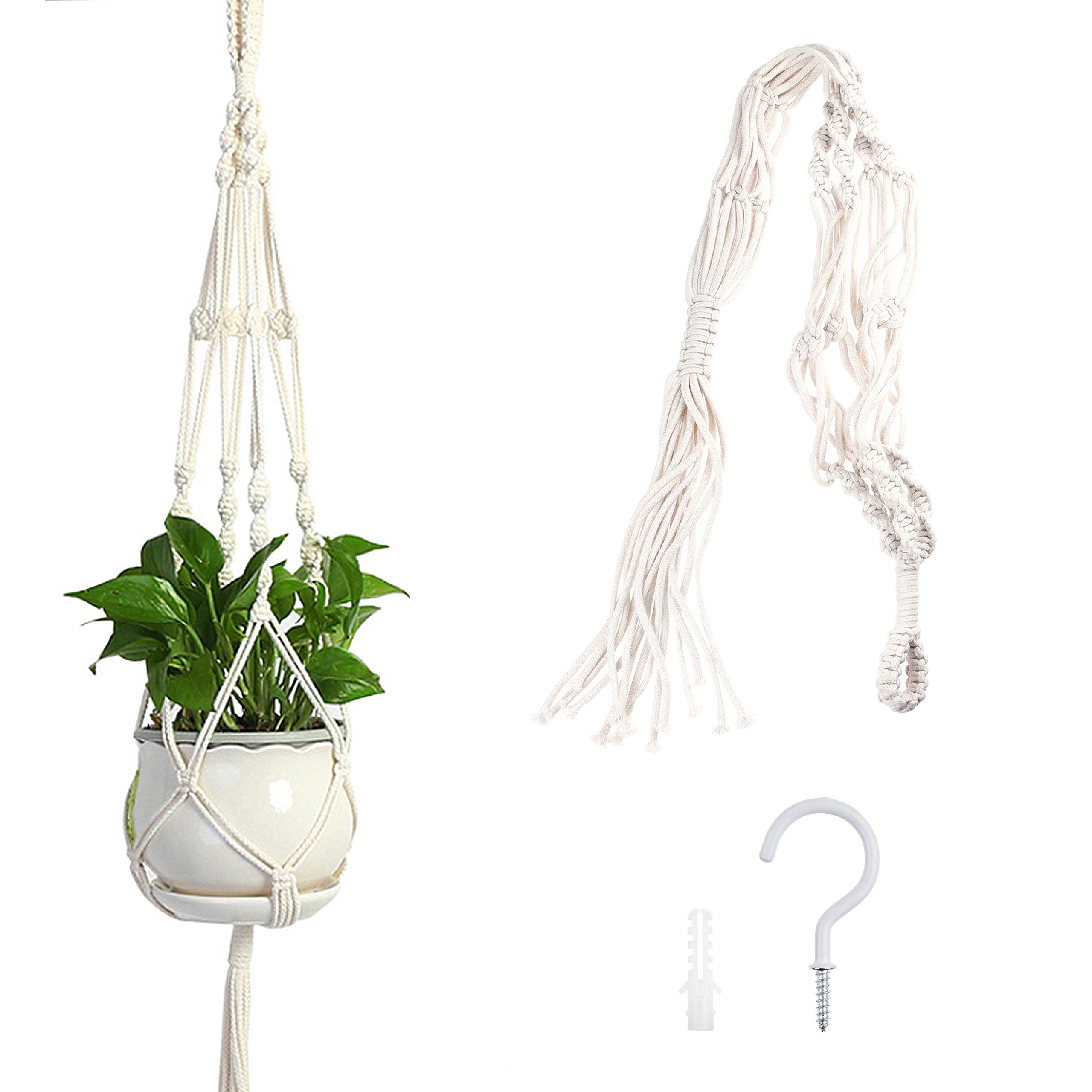 Kare & Kind Single/1-Tier Macrame Plant Hanger - Includes a Hook, Expansion Bolt, Cleaning Cloth - Cotton Rope Material - for Flower Pots and Hanging Plants - Indoor and Outdoor Use