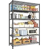 REIBII 75" H Metal Shelving 6 Tier Storage Shelf Adjustable Kitchen Shelf Wire Shelving Unit Detachable Storage Rack for Kitchen Laundry Living Room Commercial Heavy Duty Metal Shelf 75" X35" X14"