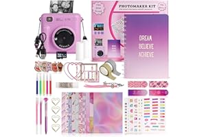 FINcredible Photomaker Kit - Instant Print Camera for Kids Plus DIY Journal Kit for Girls - 150 Pcs Tween Journal & Camera for Girls - 6 7 8 9 10 11 12 13 14 Year Old Girl (Lilac)