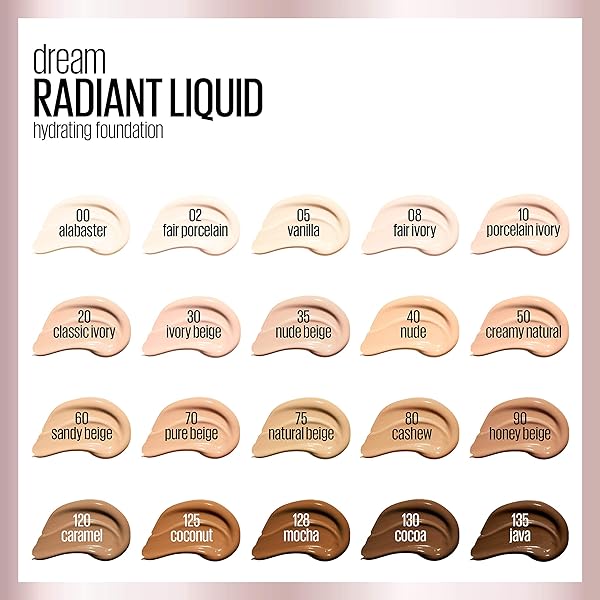 MAYBELLINE DREAM RADIANT LIQUID MEDIUM COVERAGE HYDRATING MAKEUP, LIGHTWEIGHT LIQUID FOUNDATION, CREAMY NATURAL, 1 COUNT