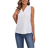 DUKAKII Women's Solid Colour Casual Shirt Sleeveless V Neck Buttoned Work Tops Business Casual Summer Tops