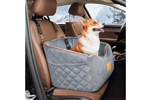 XIEEAOZEE Dog Car Seat for Small Medium Dogs, Memory Foam Booster Dog Seat for Dogs up to 35 lbs, Elevated Pet Car Seat, Travel Safety Car Seat with Washable Removable Cover, Storage Pockets (Gray)
