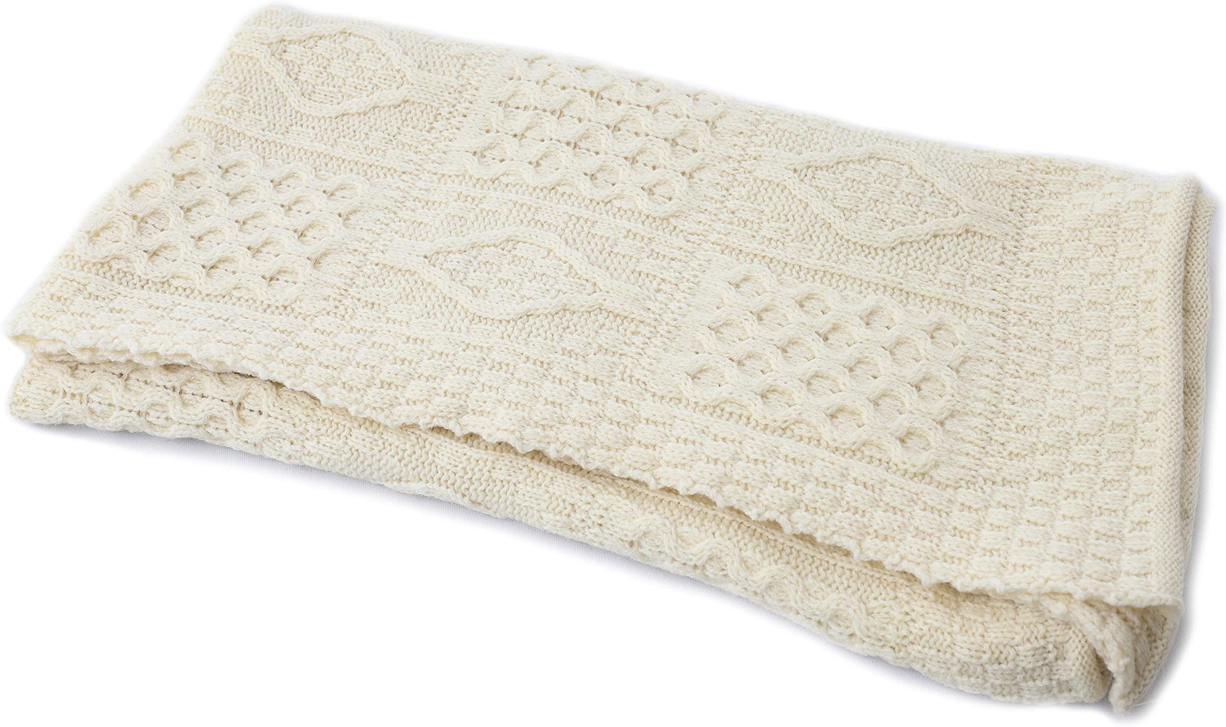 Biddy Murphy Aran Knit Blanket - 100% Soft Wool Throw Blanket, 54" x 46" - Aran Wool, Traditional Woven Blanket, Knit in Famous Irish Patterns, Durable, Comfortable Fall Throw Blanket