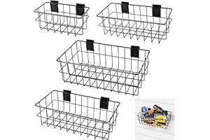 Crystmetal Slatwall Basket, 4 pcs Large Ventilated Metal Slatwall Baskets for Shops,Rooms Storage Display on Garage Slatwall Panels, Mounted Hanging Slatwall Accessories ( Black)