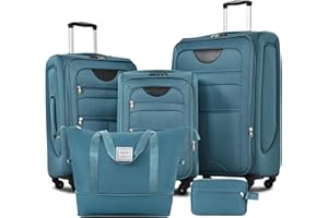 Merax Softside Luggage Set 3 Piece Suitcase with Duffel Bag Spinner Wheels Lightweight Expandable Travel Luggage 22" 26" 30",Blue Green