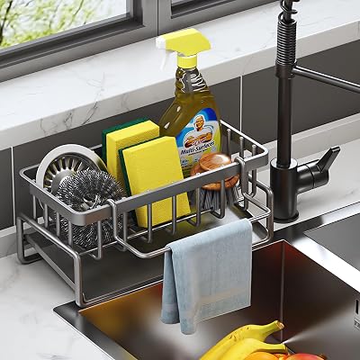 ViWaVee Sink Caddy - Sink Organiser with Sponge Holder Grey