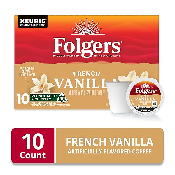 FOLGERS FRENCH VANILLA ARTIFICIALLY FLAVORED COFFEE, KEURIG K-CUP PODS, 10 COUNT BOX