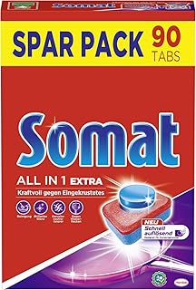 Somat All in 1 Extra, Spülmaschinen Tabs, Sparpack, 90 Tabs, extra kraftvolle Reinigung und Edelstahlglanz