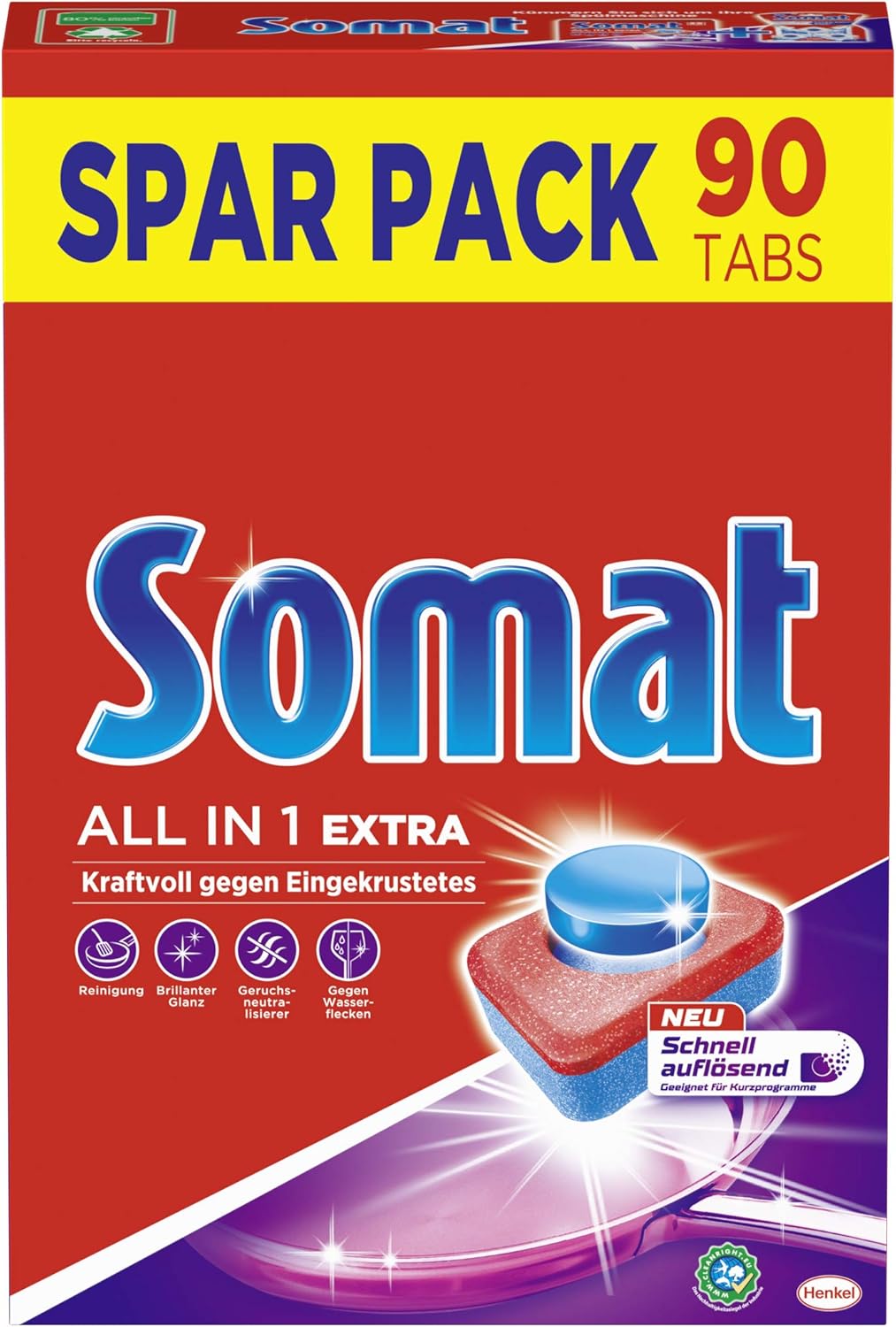 Somat All in 1 Extra, Spülmaschinen Tabs, Sparpack, 90 Tabs, extra kraftvolle Reinigung und Edelstahlglanz