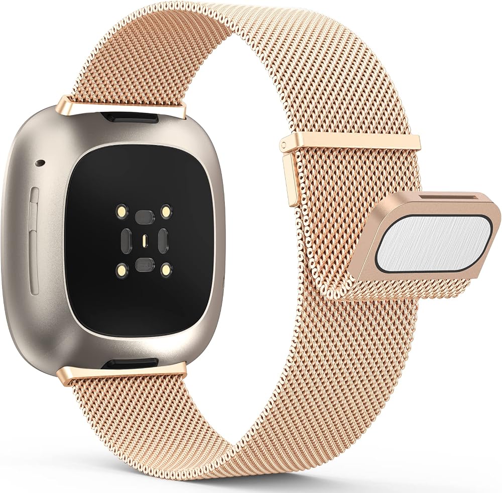 Yoohoo Strap for Fitbit Versa 3/4 Sense 2 Rose Gold Stainless Steel Clasp