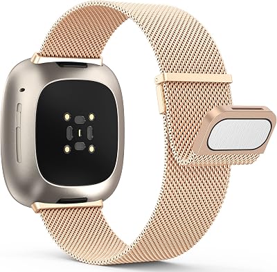 Yoohoo Strap for Fitbit Versa 3/4 Sense 2 Rose Gold Stainless Steel Clasp