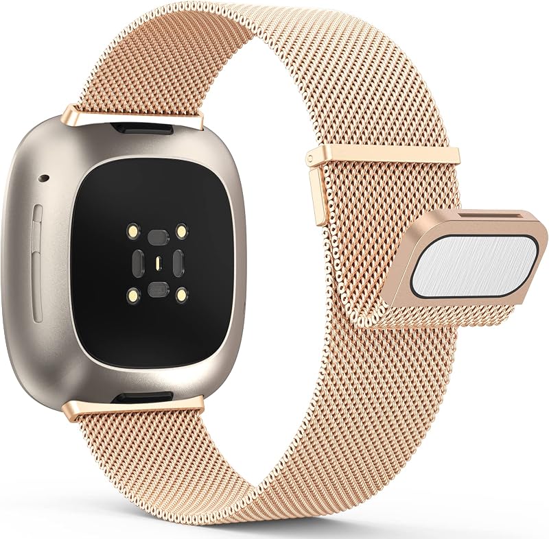 Yoohoo Strap for Fitbit Versa 3/4 Sense 2 Rose Gold Stainless Steel Clasp