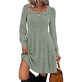 Sampeel Womens Square Neck Long Sleeve Fall Dresses Casual Babydoll Sweater Dress
