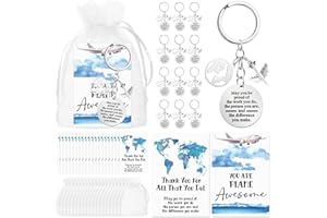 Tondiamo 18 Set Flight Attendant Gifts Bulk Airplane Keychain with Thank You Cards Organza Bags for Travel Adventure Party Favor Holiday Gift