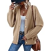 Dokotoo Womens Cardigan Sweaters 2025 Fall Casual Button Down Cuffed Long Sleeve Ribbed Knit Sweater Tops
