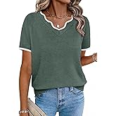OFEEFAN Short Sleeve Sweater for Women V Neck Lightweight Sweaters Fashion Clothing Business Casual Outfits