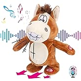Hopearl Talking Singing Donkey Repeats What You Say Walking Electric Interactive Animated Toy Speaking Plush Buddy Gifts for Toddlers, 8''