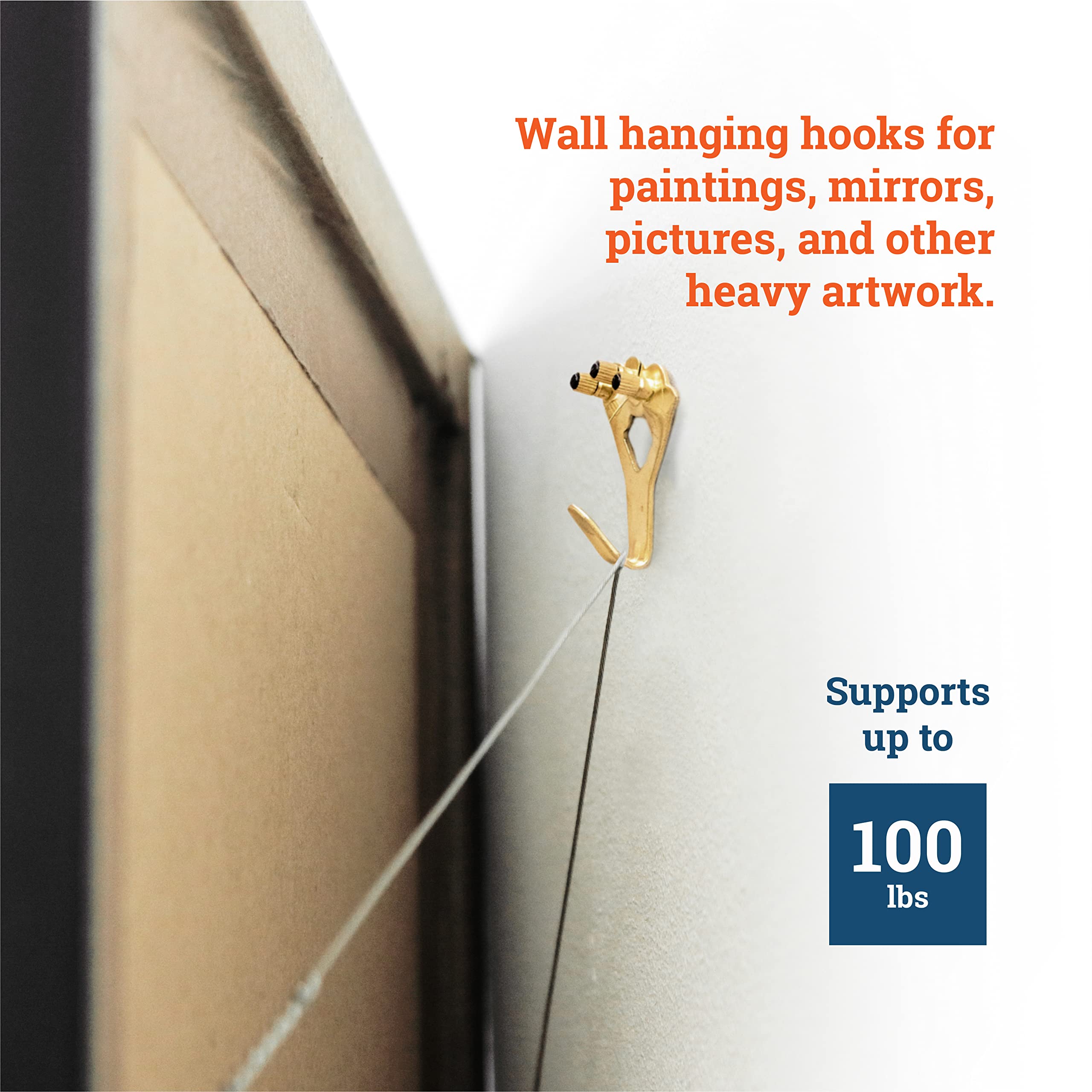 100 lb Picture Hangers, 10 Pack with Nails - Picture Hanging Hooks, Picture Hanging Hardware, Frame Hooks or Hangers, Heavy Duty Picture Hangers, Mirror Hanger - for Drywall and Plaster