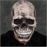 CosTribe Creepy Full Head Skull Mask with Moving Jaw Halloween Scary Latex Helmet for Cosplay Party Props