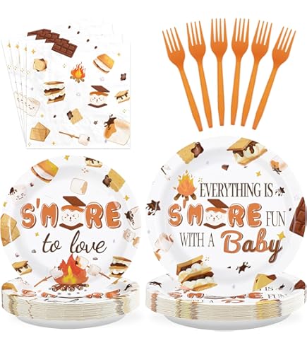 Jollyboom 24-Piece S'more Cupcake Toppers - Double-Sided Camping Theme Decor For Birthday Parties