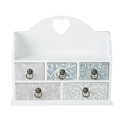 Mind Reader 5 Drawer Storage Organizer Wooden Chest Compartments, White