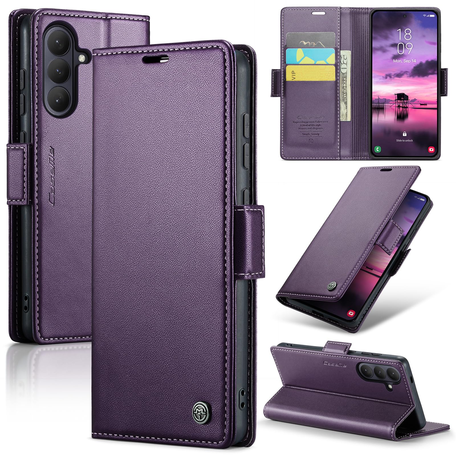 SINIANL Compatible with Samsung Galaxy S26 Wallet Case with Card Holder, Women Men Flip Cover with RFID Blocking Magnetic Clasp Kickstand Leather Book Folio Case for Galaxy S26 Purple