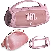 JCHPINE Silicone Cover and Hard Travel Case for JBL Charge 4 / Charge 5 Portable Bluetooth Speaker Accessories (Pink Case, NOT for Wi-Fi Version)