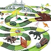 Gaitel Dinosaur Race Track Toys for Kids - Birthday Gifts for Boys Ages 3 4 5 6 7, 280+ PCS Flexible Car Track Set with 2 Vehicles, Build Your Own Dino Adventure