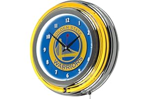 Neon Clock - Retro Golden State Warriors Logo Analog Wall Clock with Pull Chain - For Kitchen, Garage, Game Room, or Home Bar by Trademark Global