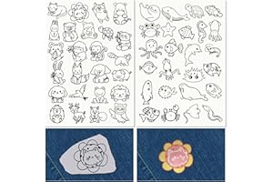 CRASPIRE 50Pcs Animals Water Soluble Embroidery Patterns Cartoon Hand Sewing Sea World Stick and Stitch Transfers Paper Stabilizers Wash Away Pre-Printed Self Adhesive for Bags Cloth Sewing Lovers