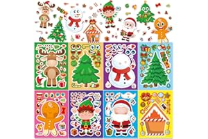 BANANABROTHER 24 Sheets Christmas Stickers for Kids, Christmas Crafts for Kids, Xmas Gifts for Grandkids, Goodie Bag Stocking Stuffers Party Favors