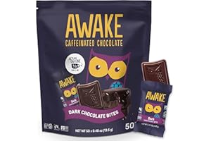 AWAKE CAFFEINATED CHOCOLATE AWAKE - Caffeinated Chocolate Bites - Dark Chocolate, 50 Bites - 50mg Caffeine - Individually Wrapped Energy Bites - Coffee Alternative - Fairtrade, Gluten Free, Non GMO - 0.48oz