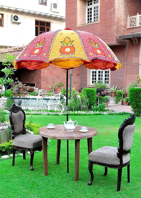 Lalhaveli Outdoor Embroidered Cotton Sun Protection Umbrella 52 X 72 Inches
