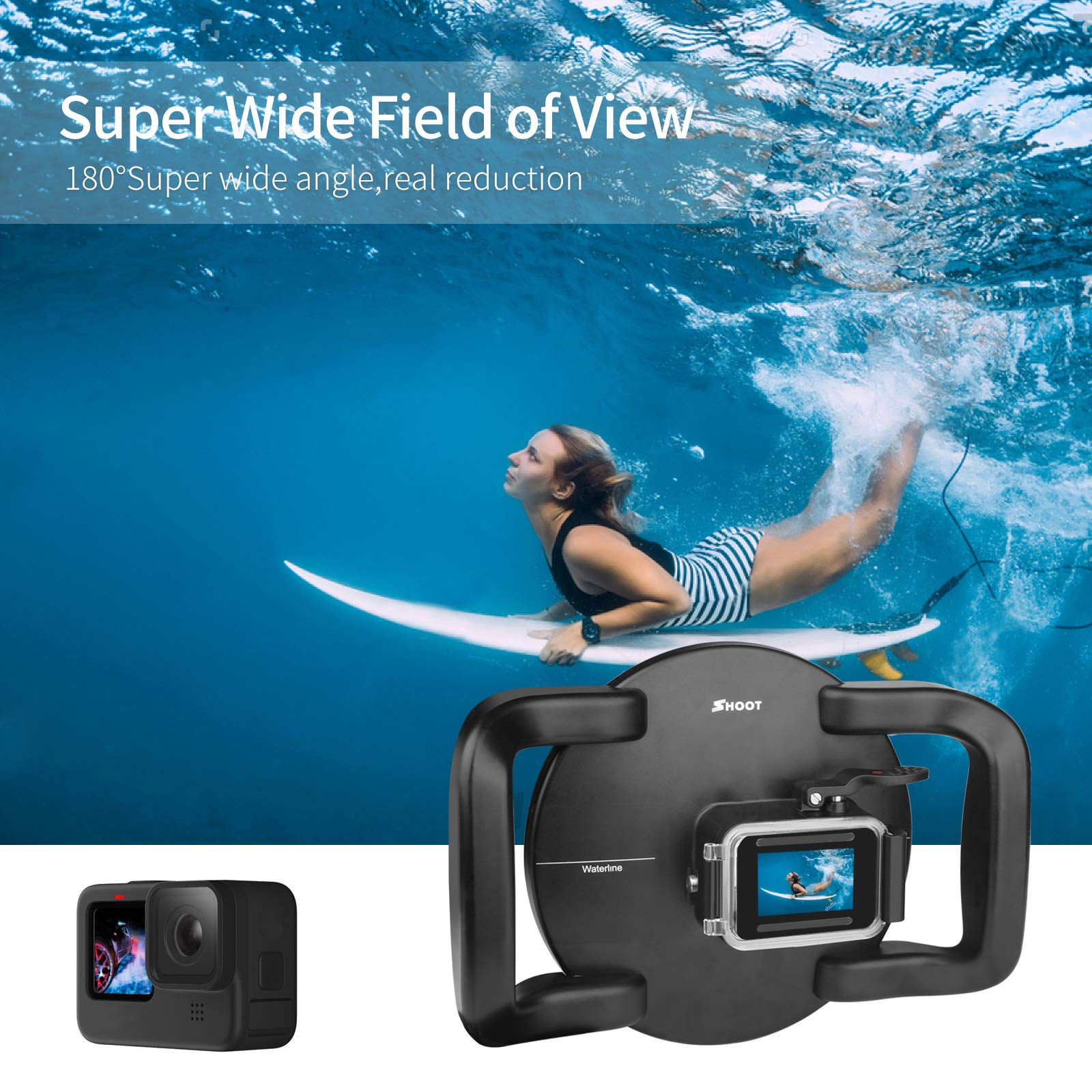 SHOOT Dome Port for GoPro Hero 13/12/11/10/9 Black - Upgraded Coating Film for Anti-Scratch, Dual Handle Stabilizer Floating Grip, Overall Waterproof Case - Shoot Over Underwater Photos/Videos