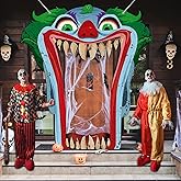 Halloween Clown Party Decorations Scary Joker Door Banner Creepy Photo Booth Props Large Horror Photography Backdrop for Kids Boys Girls Evil Vampire Circus Carnival Games Favors Supply