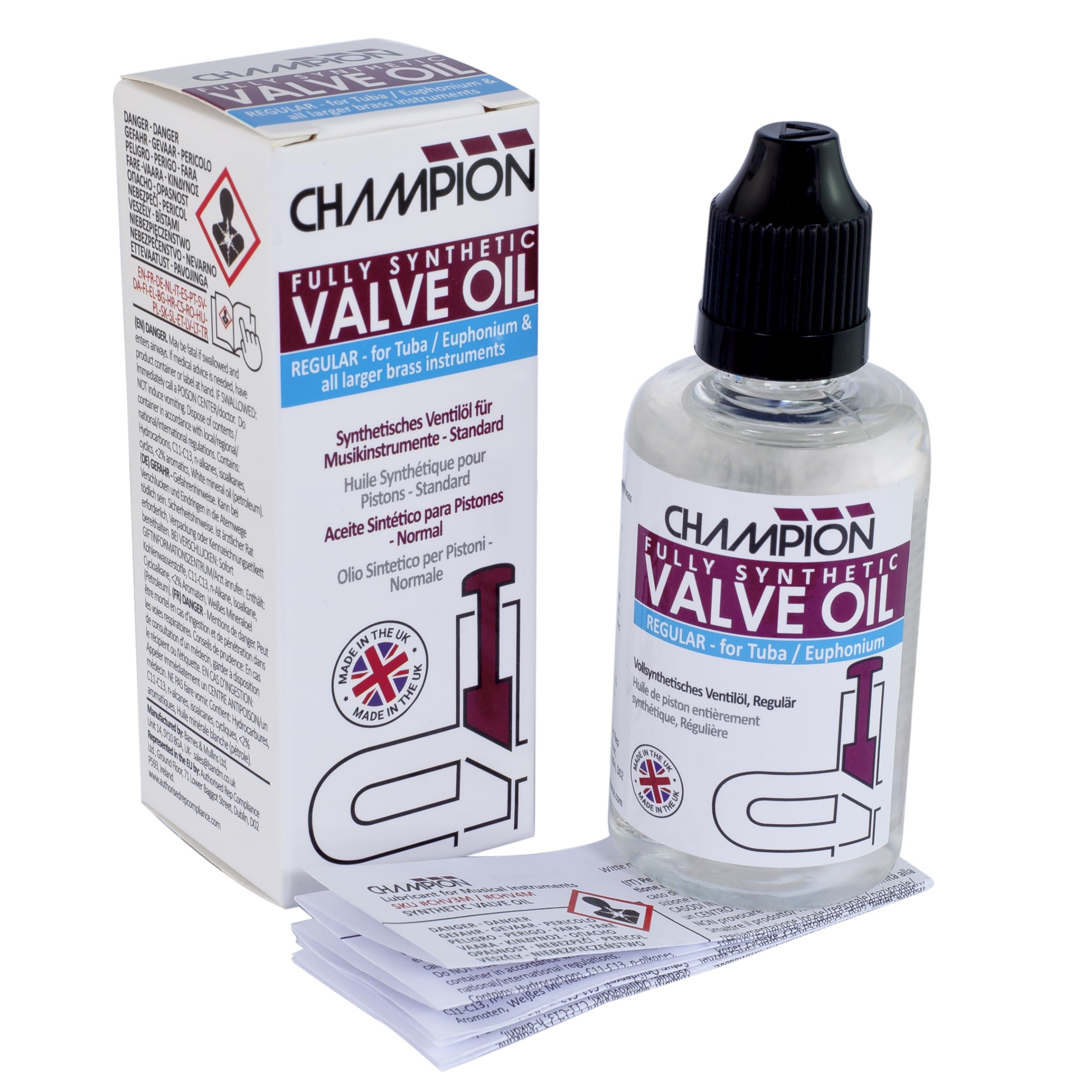 Champion Synthetic Valve Oil for Large Brass Instruments - Tuba, Euphonium, Tenor/Baritone Horn, Sousaphone, Valved Trombone - Super-Slick Lubrication 50ml - Made in UK