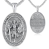 Friggem 925 Sterling Silver Saint Religious Necklace for Men Women St Michael/Christopher Necklace Pendant Medal Catholic Amulet Jewelry Gifts for Police Father Son,with Stainless Steel Chain