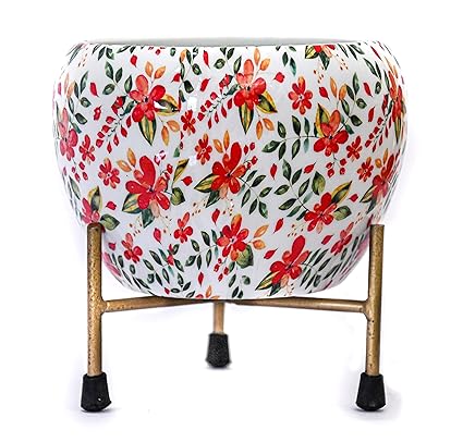 Decoright Orange Floral Indoor Metal Planter with Stand