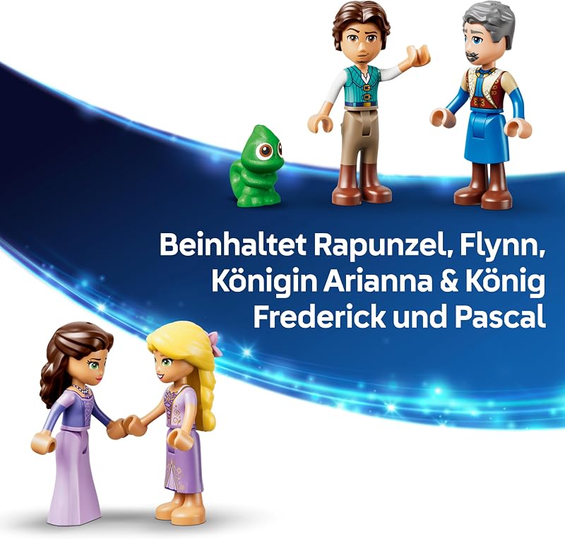 ǀ Disney Princess Rapunzels Schloss - Ausstellungsmodell mit 4 Mini Puppen, Pascal Figur und Zubehör - Geburtstagsgeschenk für Mädchen ab 6 Jahren und Fans von Rapunzel - Neu verföhnt - 43297