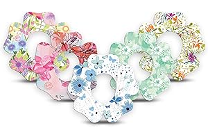 ExpressionMed - Adhesive Patches for Dexcom G7 and Stelo (5-Pack) - Made in The USA, Waterproof, Non-Fraying, Pre-Cut CGM Sensor Tapes (Pastel Flowers Variety Pack - Flower Shape)