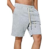 Men's Sweat Shorts 7 Inch Inseam Cotton Summer Beach Shorts Elastic Waist Casual Workout Athletic Shorts