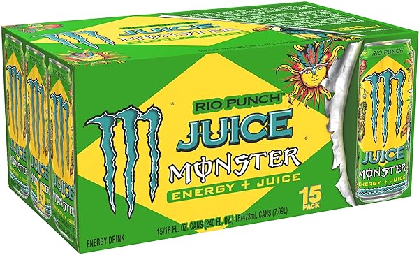 MONSTER ENERGY JUICE RIO PUNCH, ENERGY + JUICE, ENERGY DRINK, 16 OUNCE (PACK OF 15)