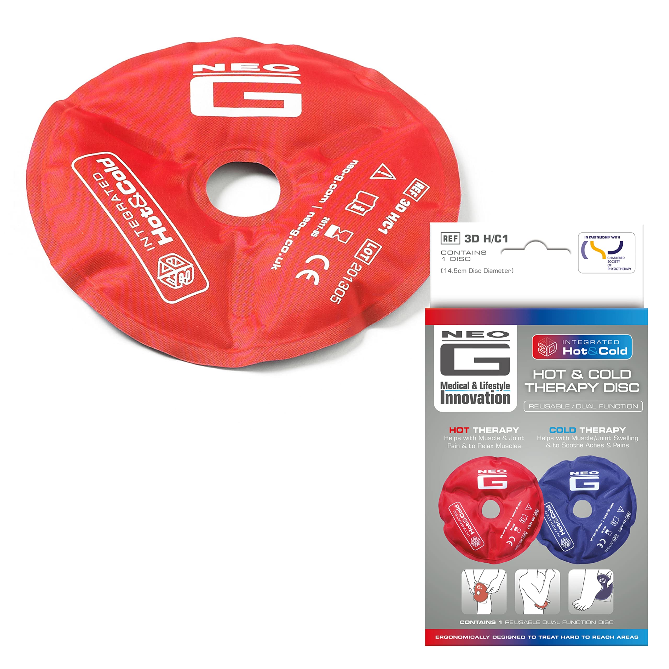 Neo G Hot and Cold Therapy Disc โ Reusable Heat Pack Ice Pack for Injuries, Muscle Inflammation, Joint Pain, Swelling, Sprains โ Flexible & Dual Function - Class 1 Medical Device - 1 Disc - Blue/Red