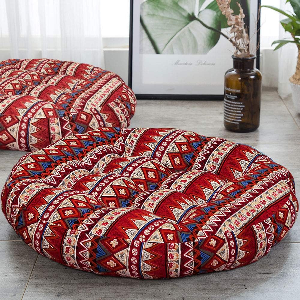 HIGOGOGO Boho Cushion, Round Meditation Pillow Bohemia Striped Style Seat Cushion Yoga Cushion India Mandala Floor Pad for Living Room Bedroom Balcony Garden Party Decoration, 22 Inch, Stripe Red